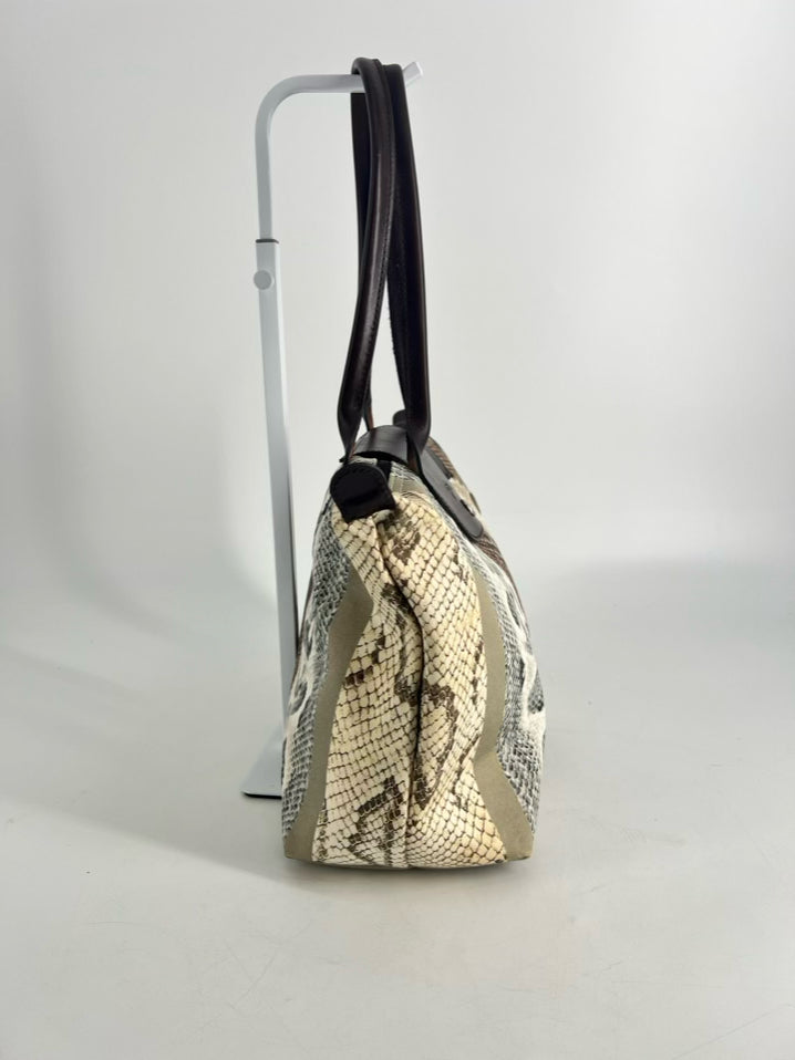 LONGCHAMP Brown & Gray Nylon Animal Print Tote Bag