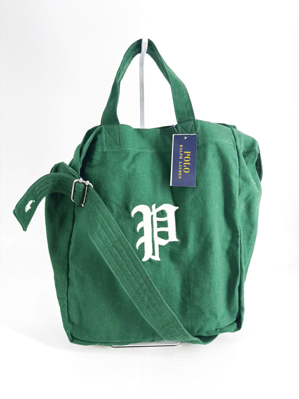 POLO RALPH LAUREN Hunter Green Canvas Letter Tote Bag NWT