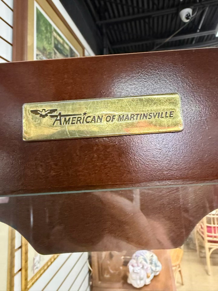 AMERICAN MARTINSVILLE Wood Display Case w/ Light & Glass Shelves