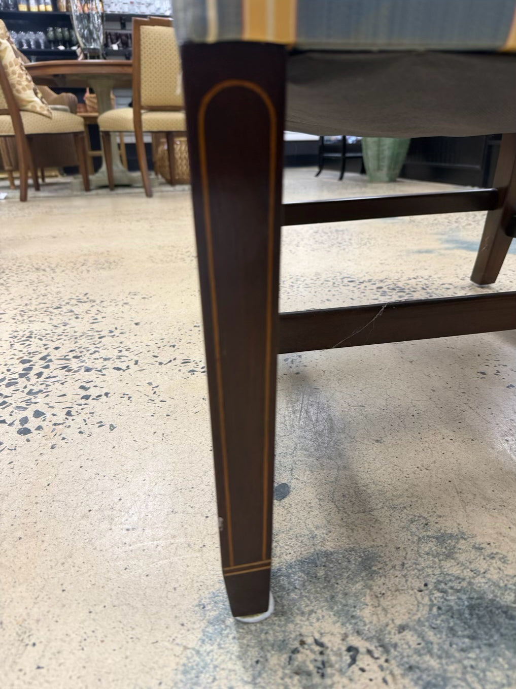 KINDEL MARTHA WASHINGTON Wood Chair w/ Blue & Yellow Stripe Fabric