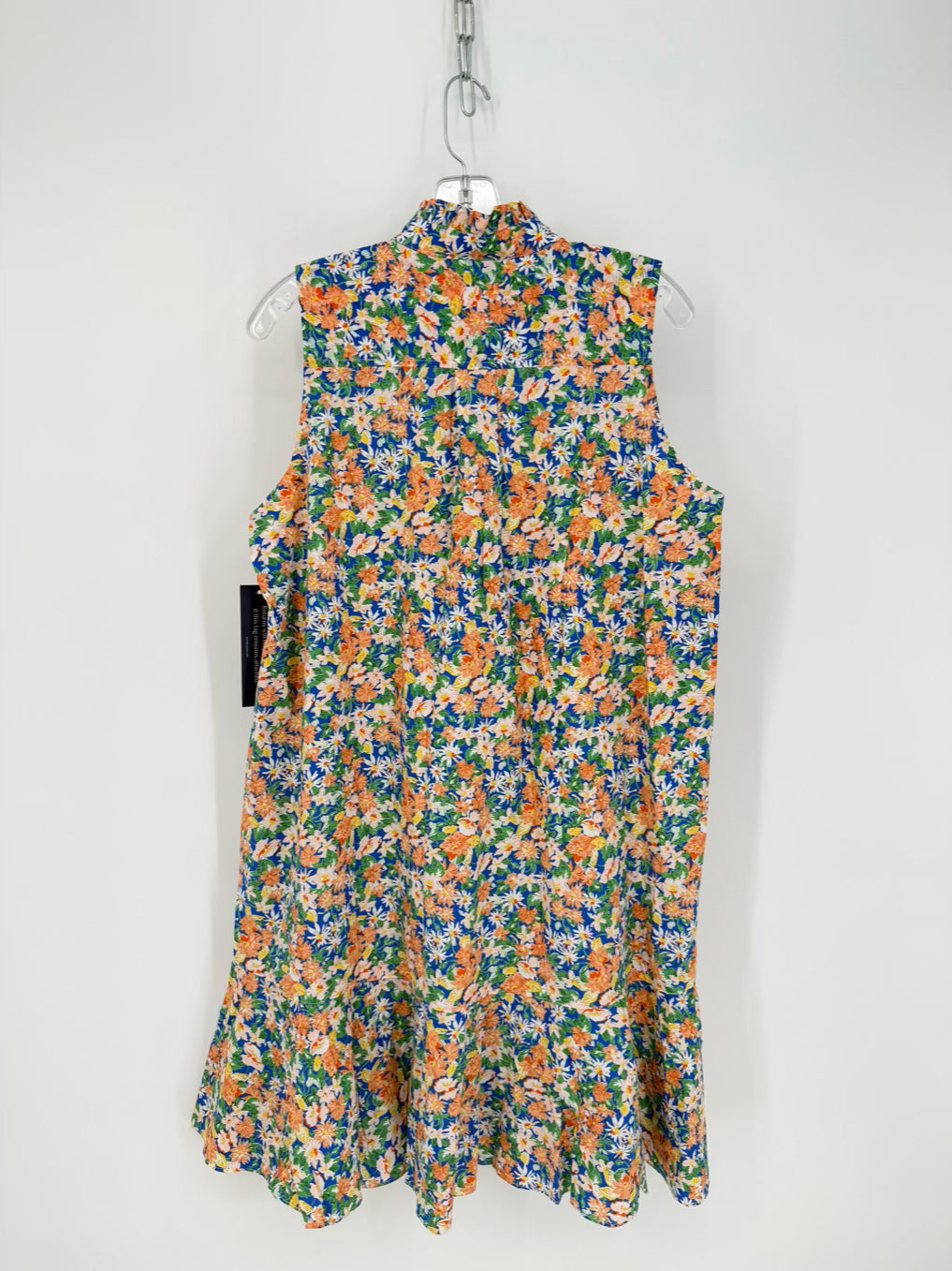 DUFFIELD LANE Size L Blue & Orange Ruffle Detail Floral Sleeveless Dress NWT