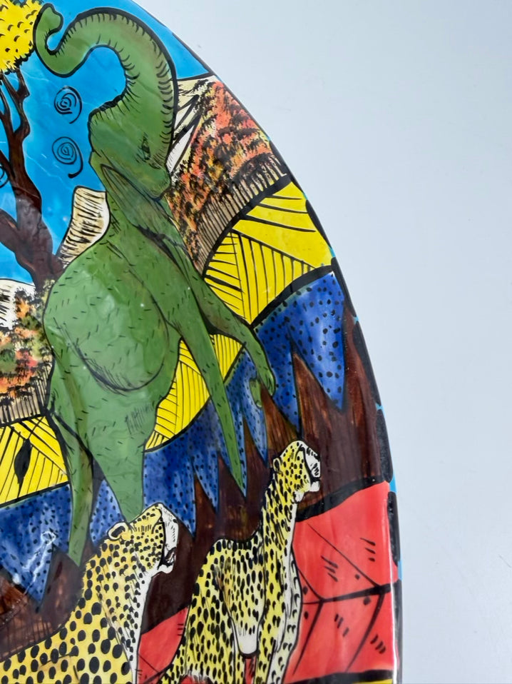 ZIMBABWE Multi Colored Hand Painted Animals Large Bowl