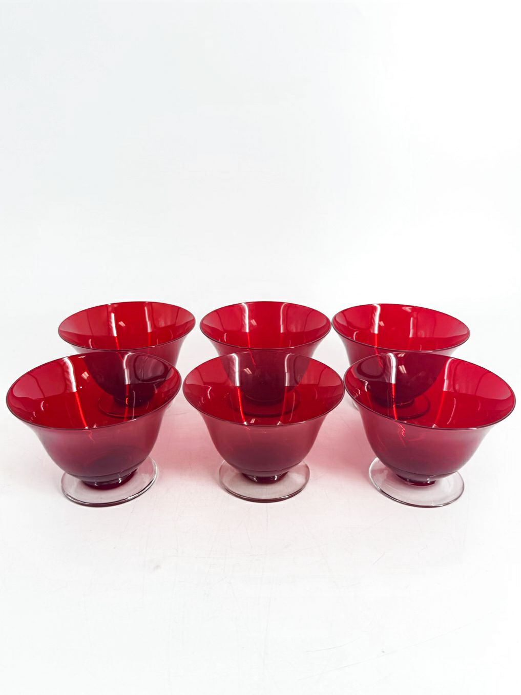 MORGANTOWN Monroe Red Glass Set of 6 Dessert Dishes