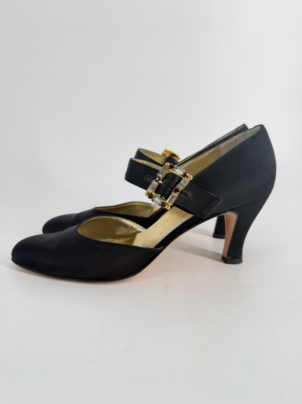 SALVATORE FERRAGAMO Size 7.5 Black Satin Heels
