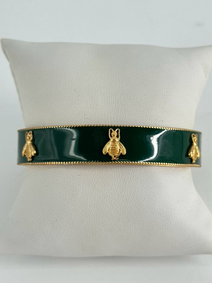 JULIE VOS 24K PLATED GOLD Green Bee Cuff Bracelet