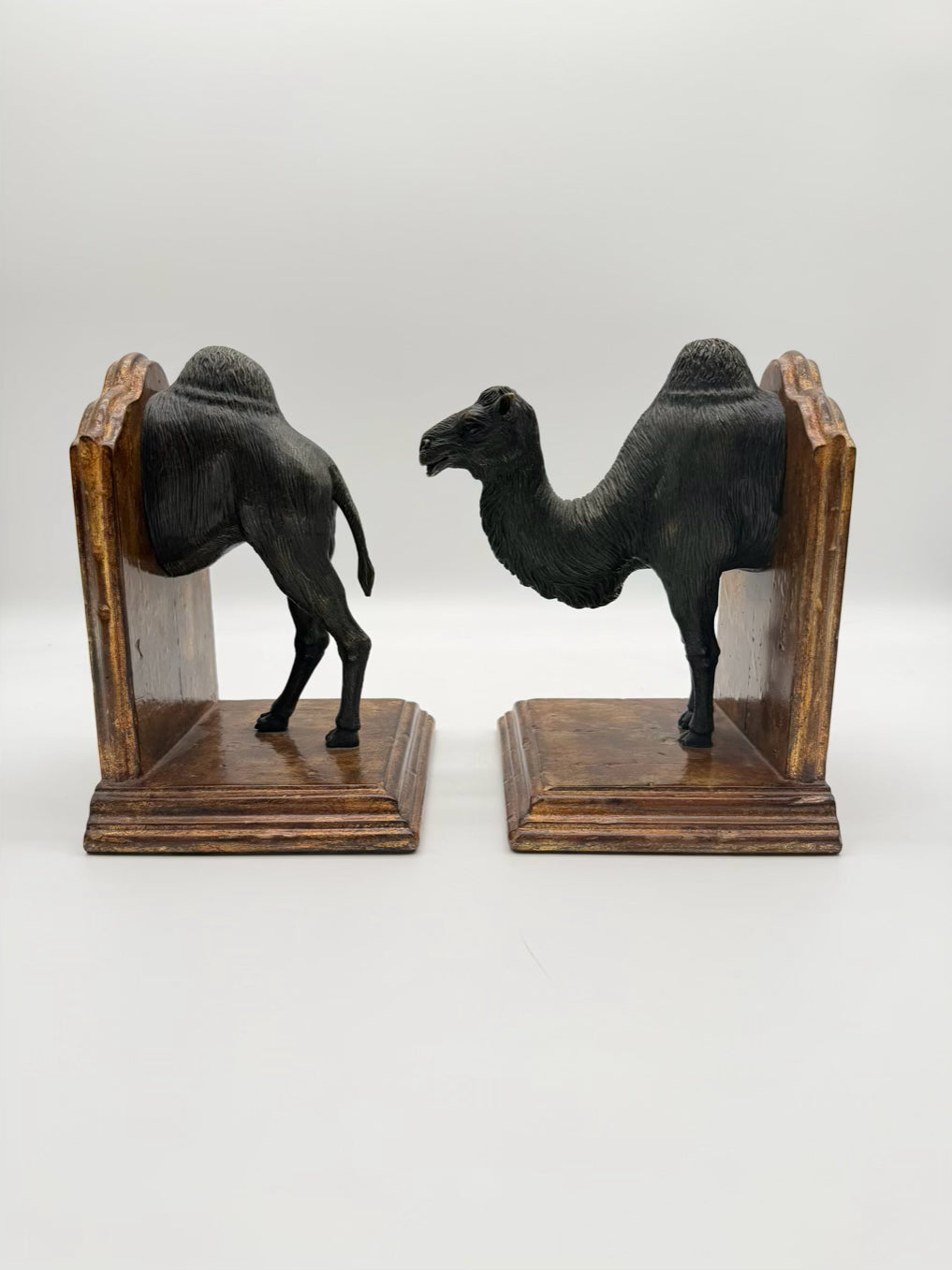 Wood & Metal Camel Pair Of Book Ends