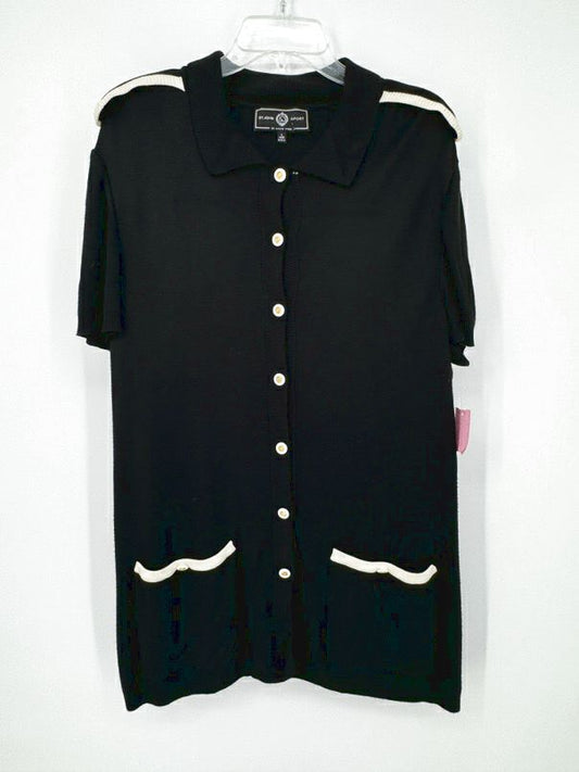 ST JOHN SPORT Size L Black Short Sleeve Cardigan