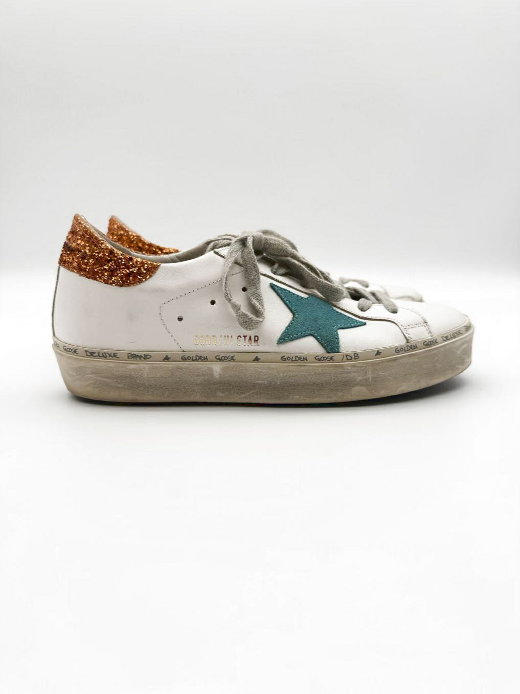 GOLDEN GOOSE Size 38 White & Bronze Textile Sneakers