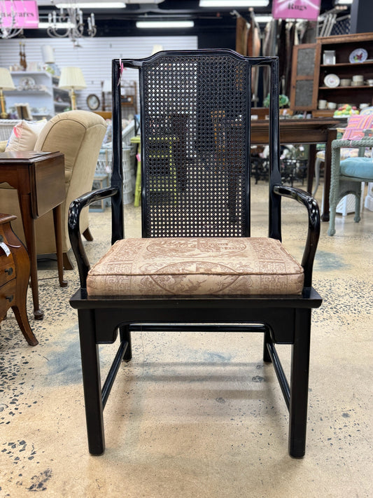Black Wood Chinoiserie Cane Back Chair