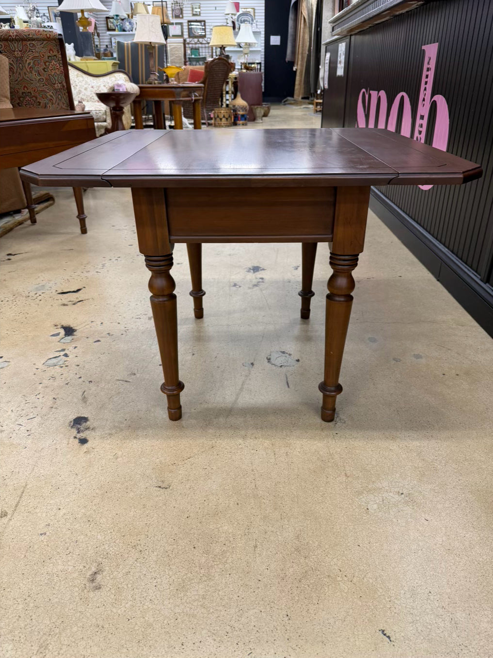 TELL CITY Drop Leaf Dark Brown Wood Pair Of End Tables