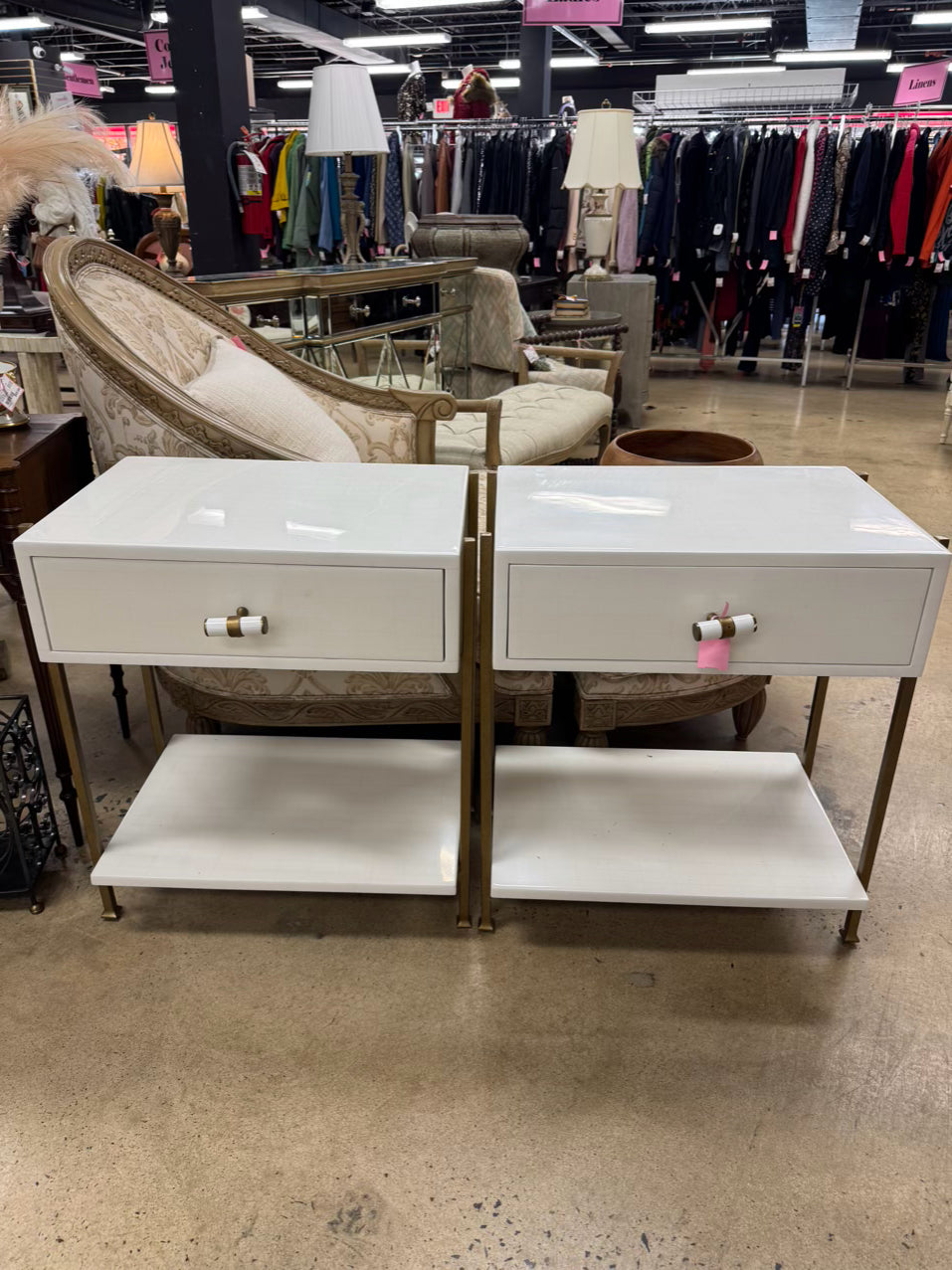 GABBY HOME White & Gold Handles Pair of End Tables