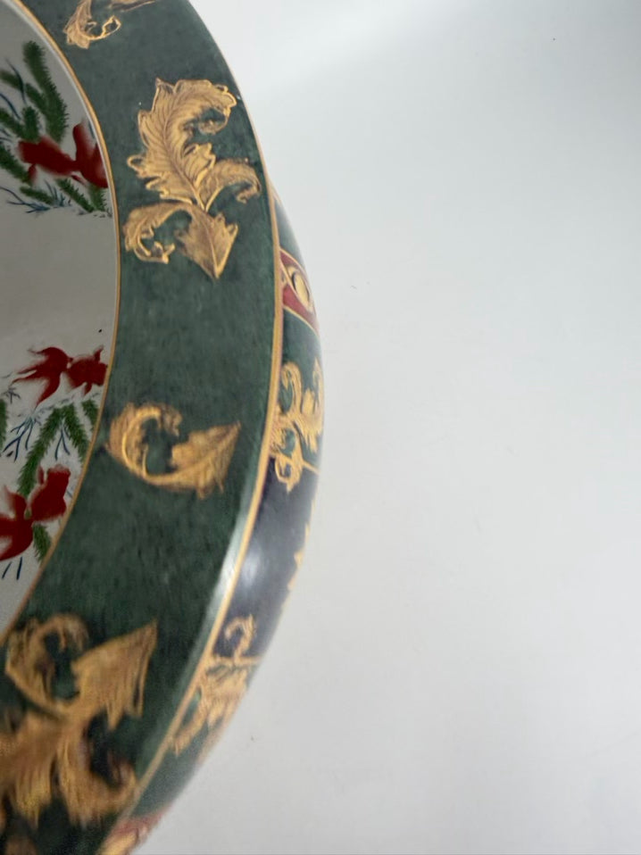 Green, White & Gold Porcelain Fish Bowl Oriental Planter
