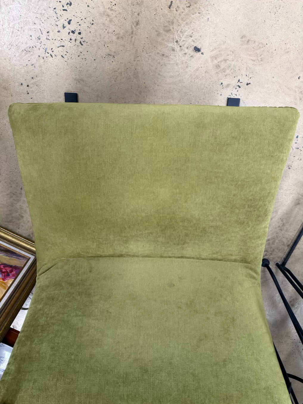 Green Armless Chair w/ Black Iron Legs