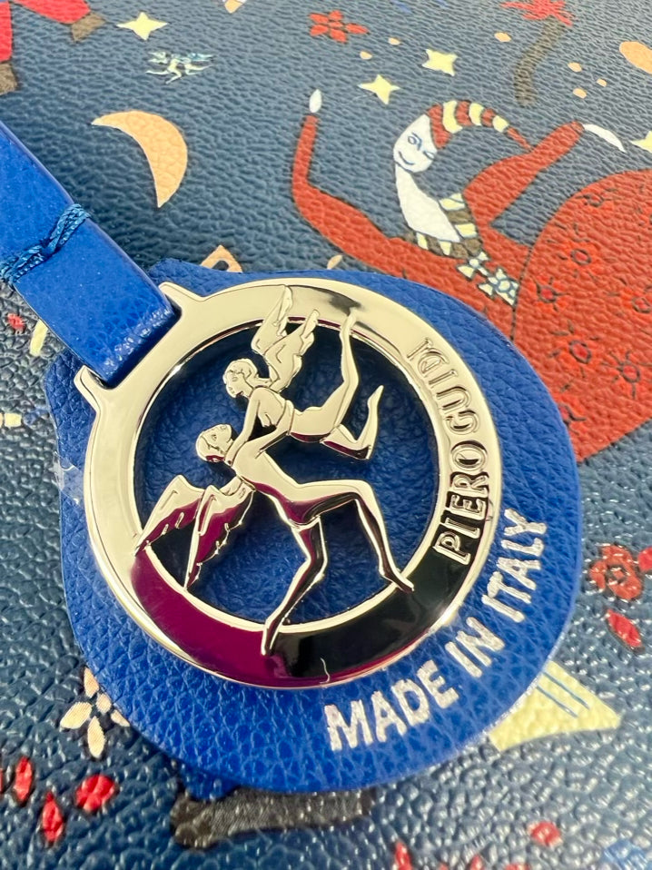 PIERO GUIDI Blue & Red Leather Circus Print Purse