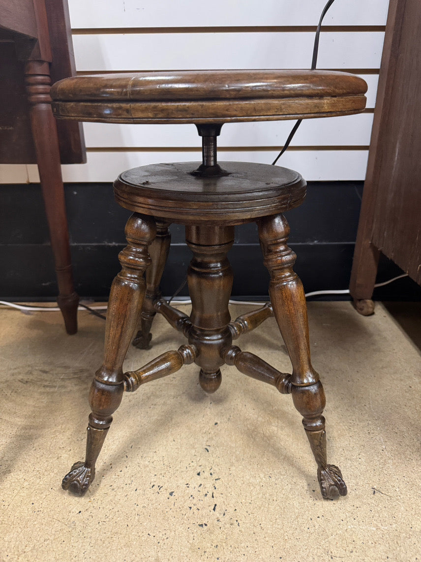 Wood Round Ball & Claw Feet Piano Stool