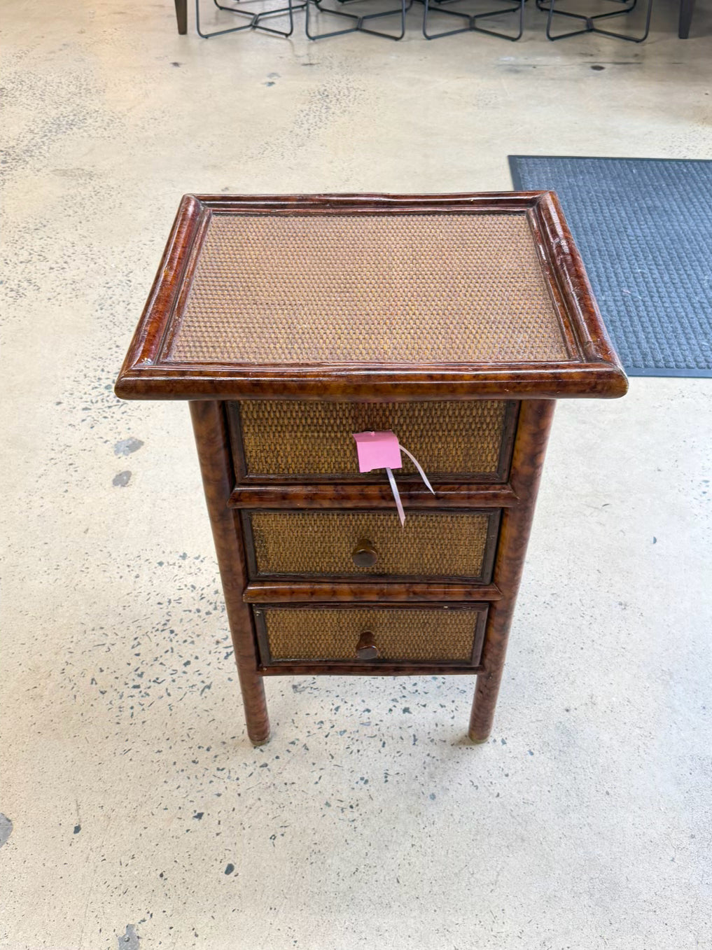 Wood & Woven Bamboo Look 3 Drawer Chest