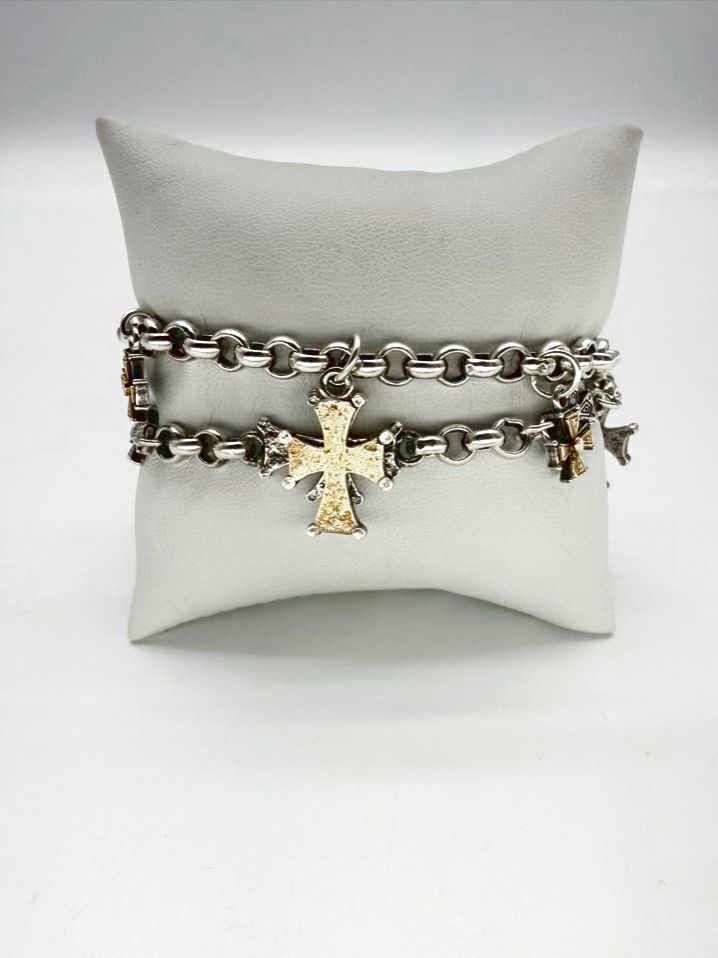 KONSTANTINO 925 18K Two Tone Cross Charms Bracelet