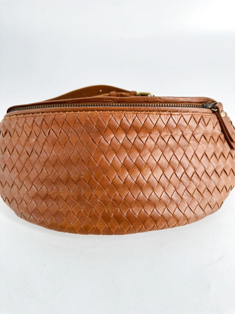 MANDRN Camel Woven Leather Fanny Pack