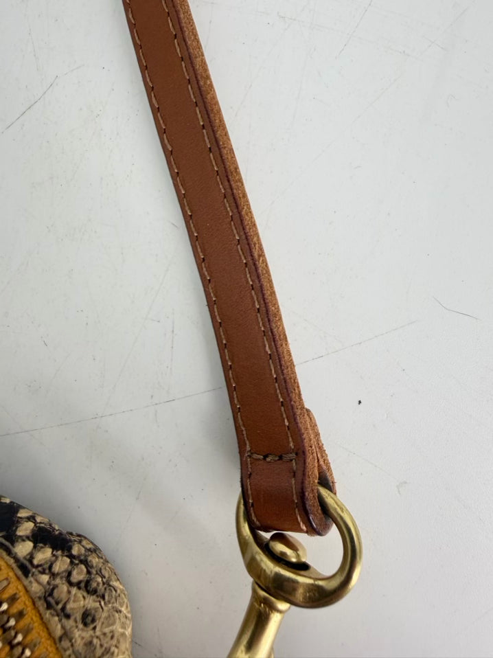CLARE V. Midi Sac Navy & Red Stripe Snake Embossed Leather Crossbody Bag