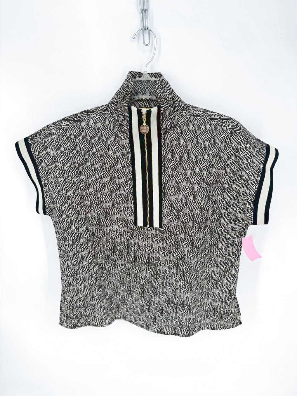 EMILY MCCARTHY Poppy Wmn's Size XS Black & Taupe Half Zip Short Sleeve Pullover NWT
