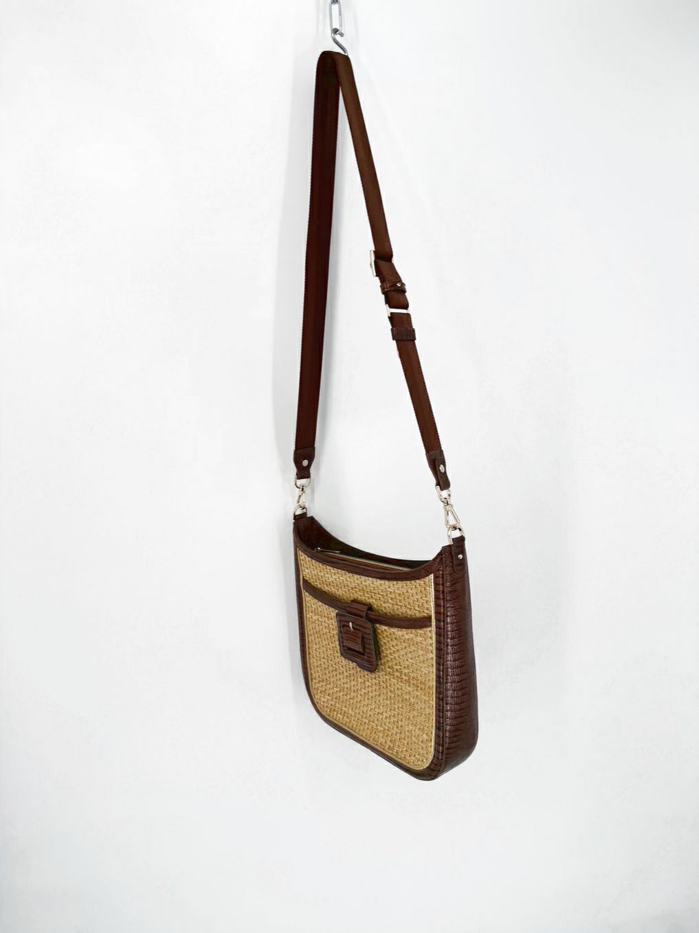 BRAHMIN Cognac & Natural Raffia & Leather Purse