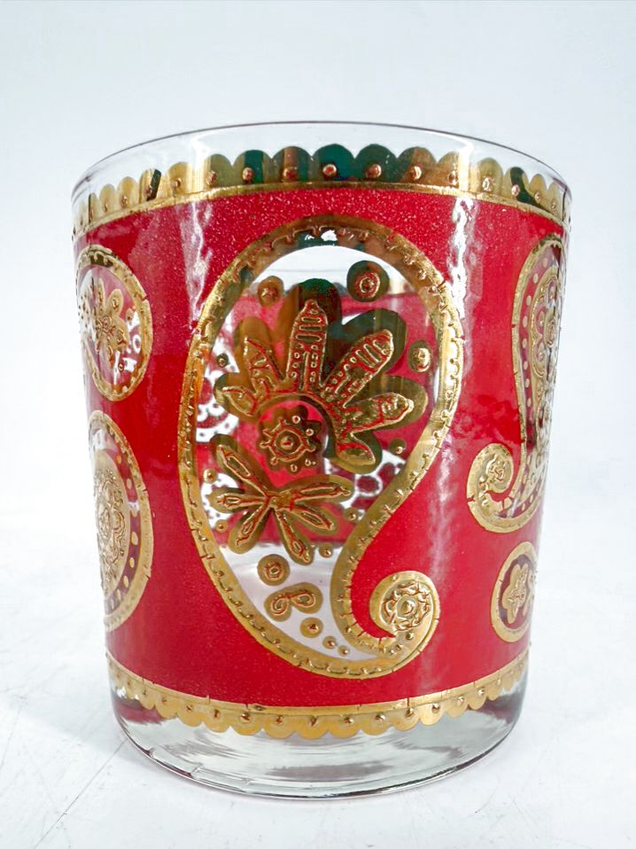 CULVER Red & Gold Glass Set Of 8 Drinking Glasses