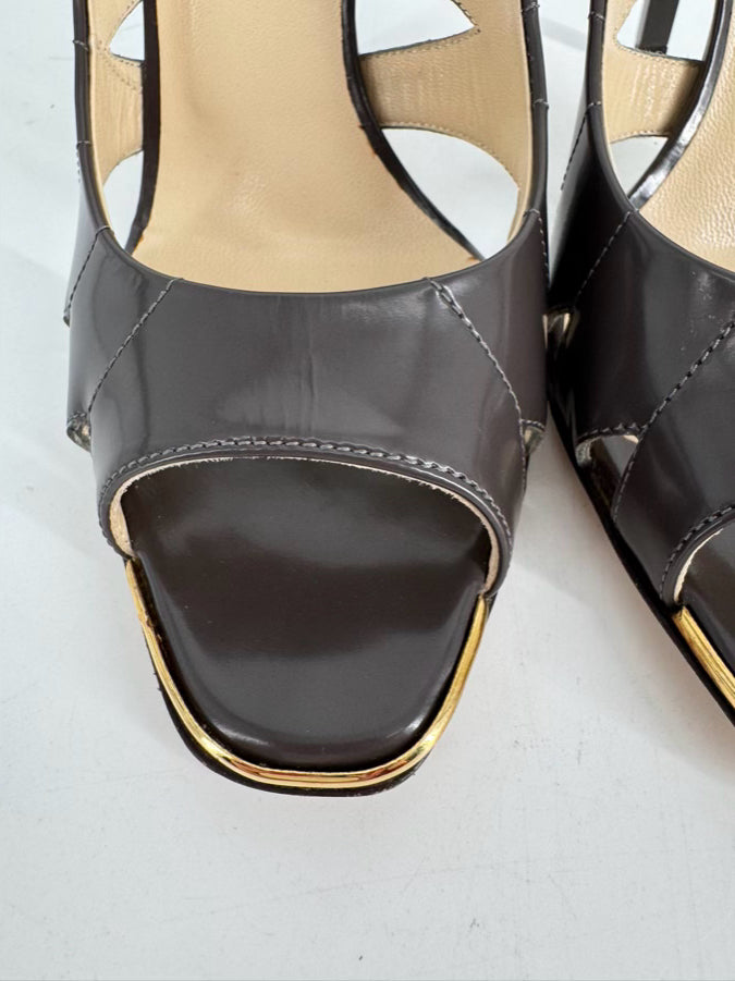 JIMMY CHOO Size 38 Taupe Leather Laser Cut Pumps