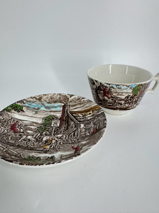 WOOD & SON Brown & White Ironstone "The Posthouse" Dinner Set for 4