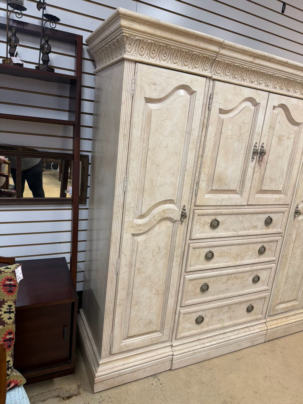 BERNHARDT Cream Wood Central Cabinet Armoire w/ 2 Side Units