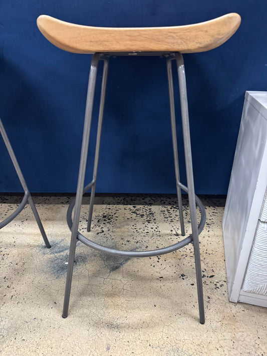 WEST ELM Natural Wood & Gray Steel Counter Stool