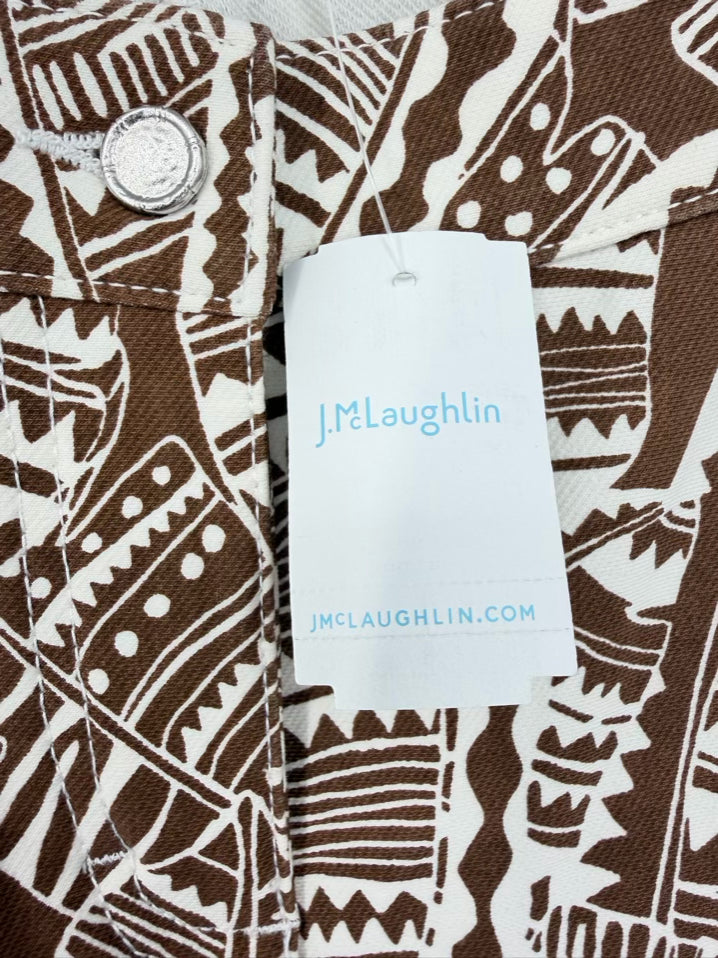 J MCLAUGHLIN Wmn's Size 10 Brown & Cream Denim Print Jeans NWT