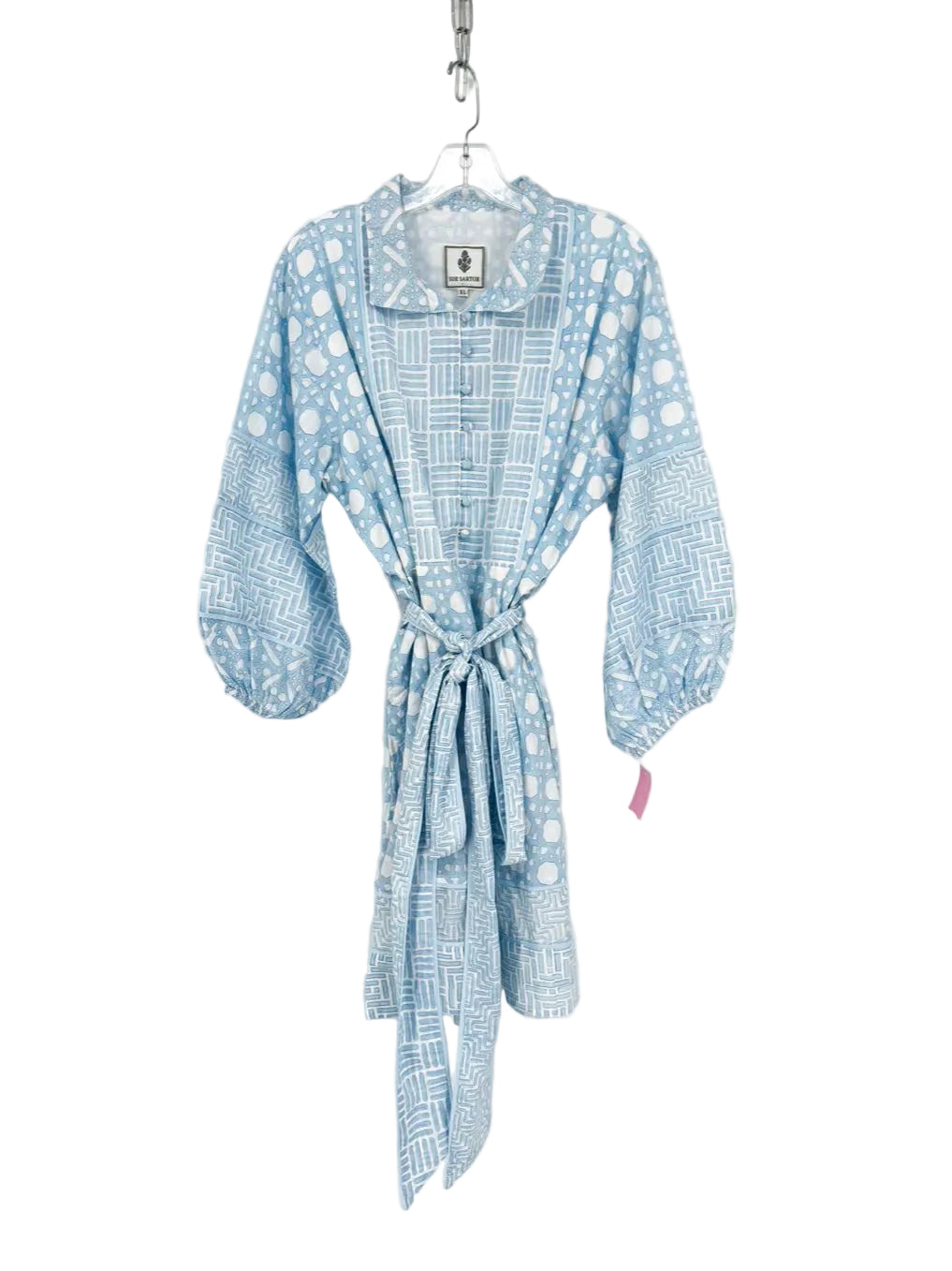 SUE SARTOR Size XL Powder Blue Print Belted Dress NWT