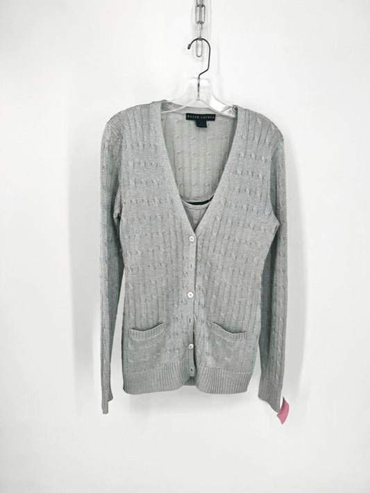 RALPH LAUREN BLACK LABEL Size L Silver Knit 2pc Top