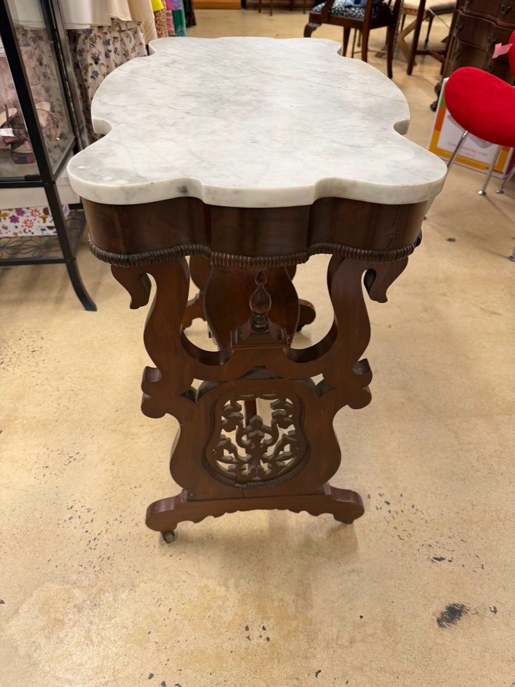 VICTORIAN Rococo Revival Style Wood & Marble Occasional Table