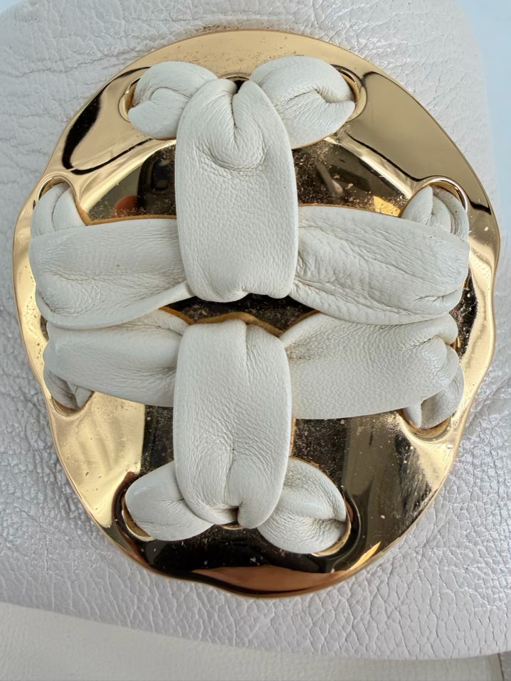 TORY BURCH Size 9.5 Cream & Gold Leather Platforms