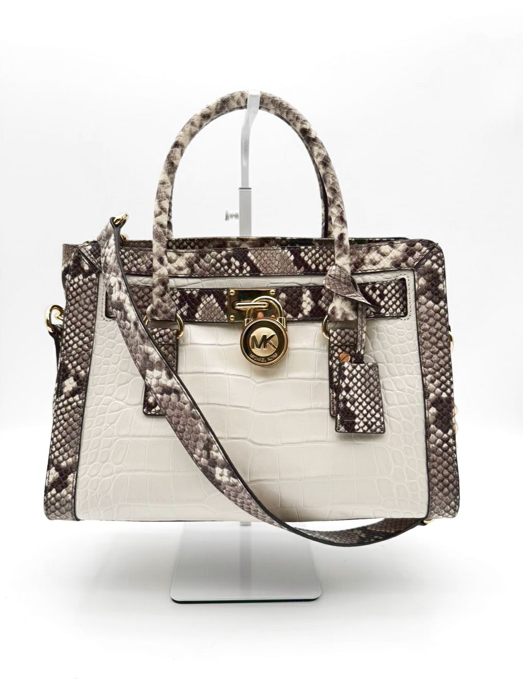 MICHAEL MICHAEL KORS Hamilton Taupe & White Animal Print Purse