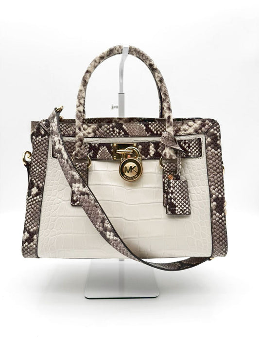 MICHAEL MICHAEL KORS Hamilton Taupe & White Animal Print Purse
