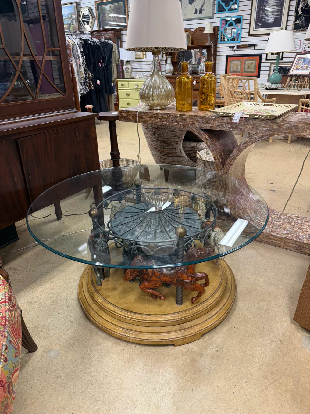 Wood & Glass Carousel Coffee Table