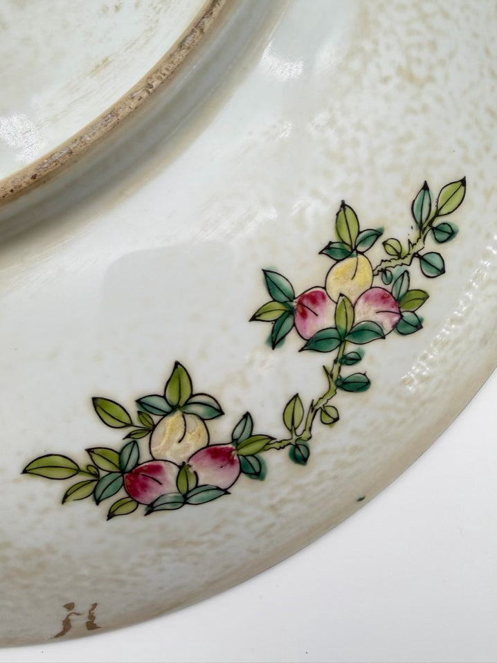 CHINOISENE Porcelain Green & Black Large Shallow Bowl w/ Lotus Pond Scene