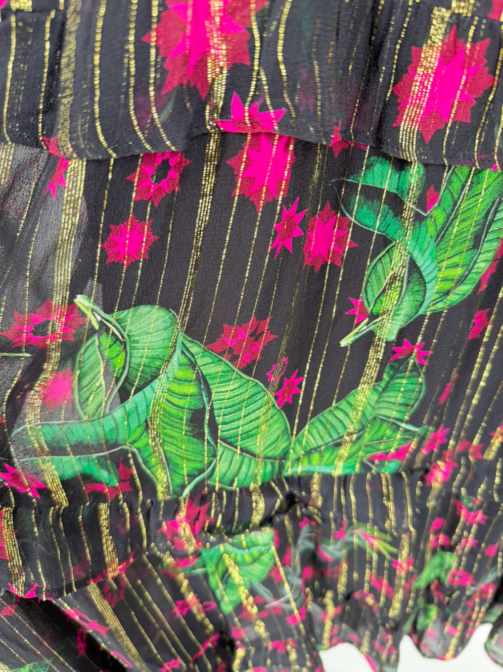 EMILY LOVELOCK Mayene Wmn's Size 8/10 Black & Fuschia Metallic Floral Maxi-Dress NWT