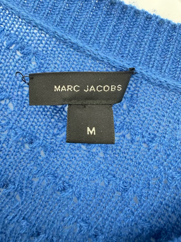 MARC JACOBS Wmn's Size M Blue Cashmere Rhinestone Detail Cardigan