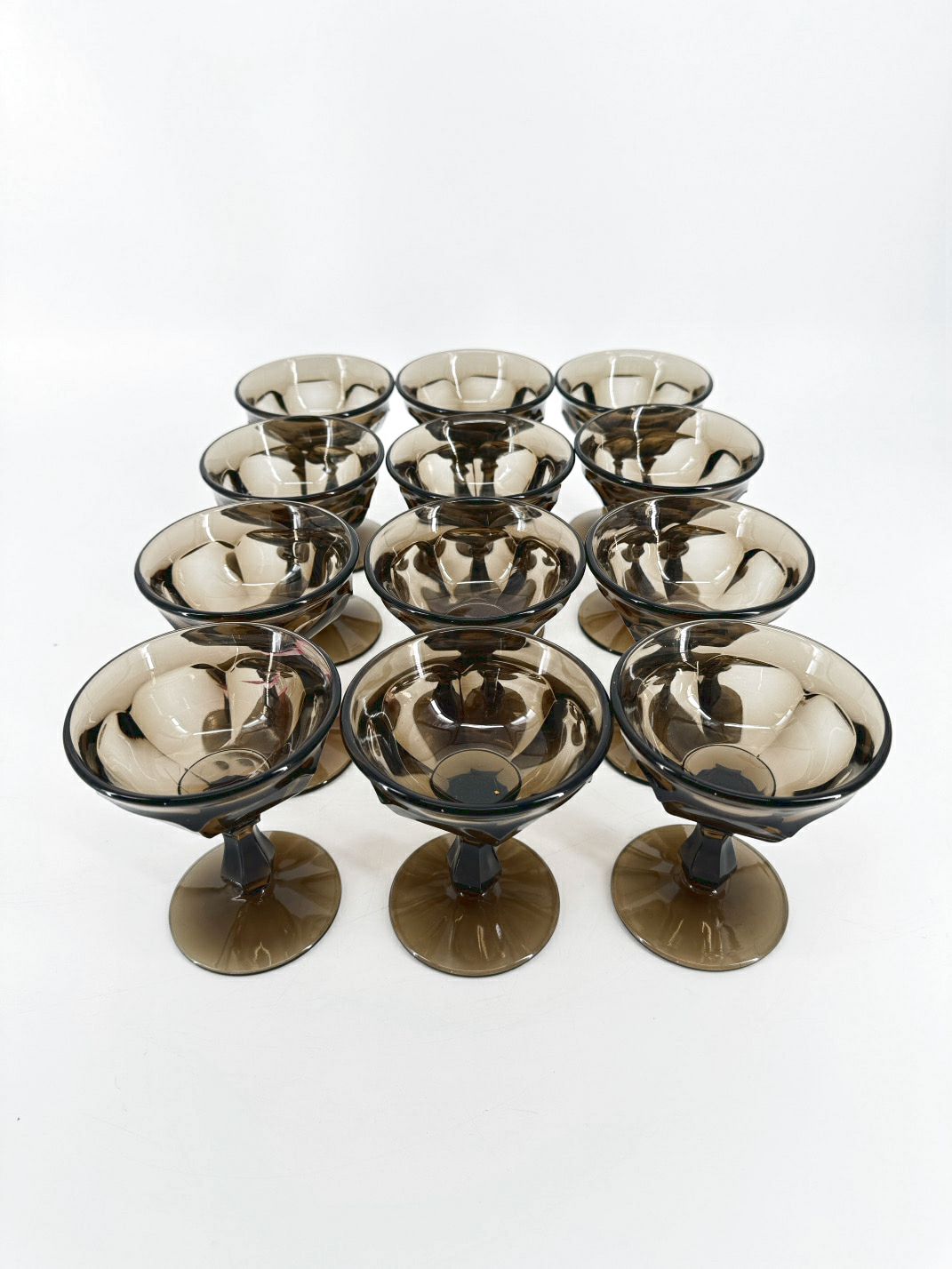 Brown Glass Set of 12 Footed Dessert Dishes