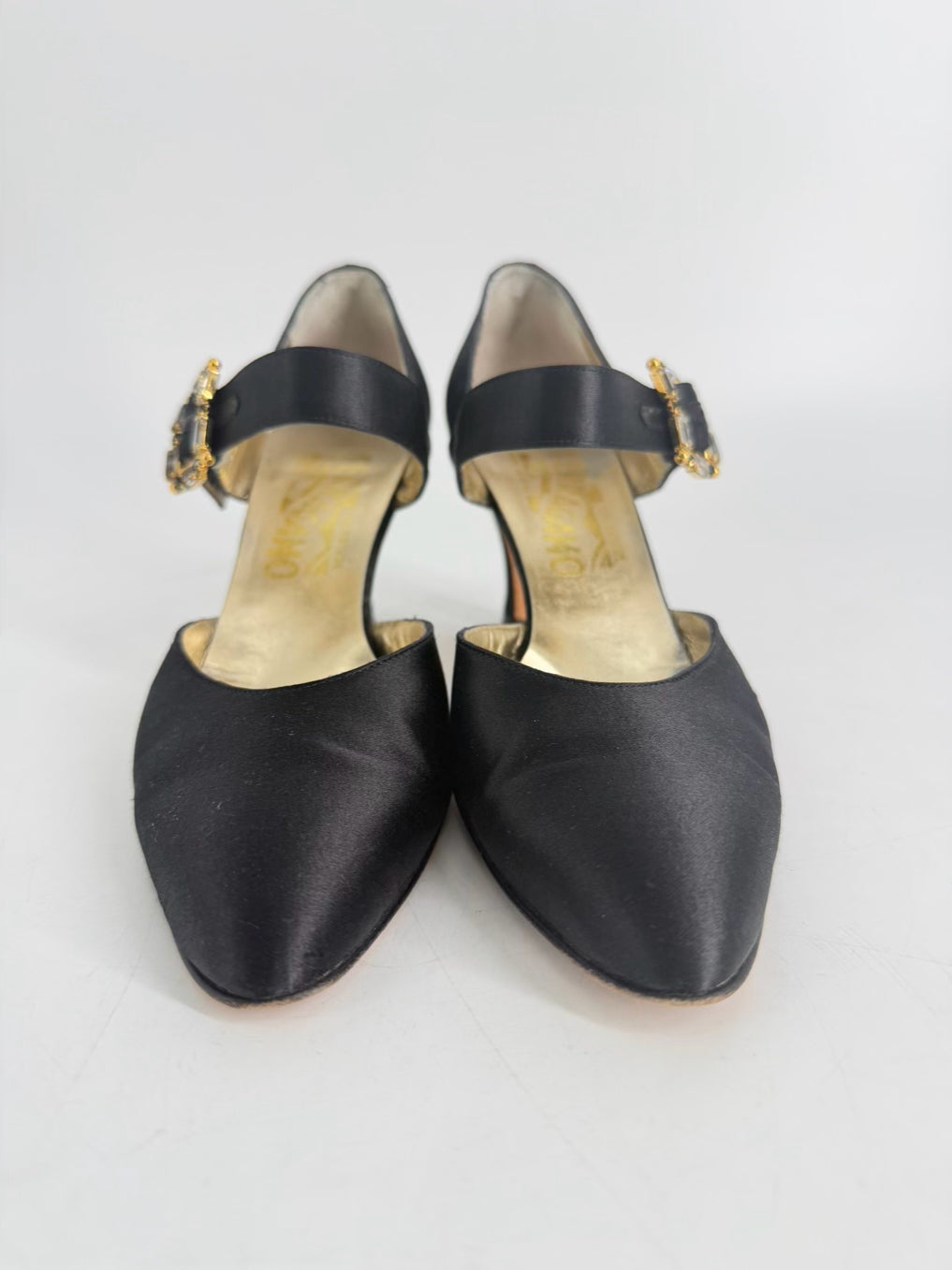 SALVATORE FERRAGAMO Size 7.5 Black Satin Heels