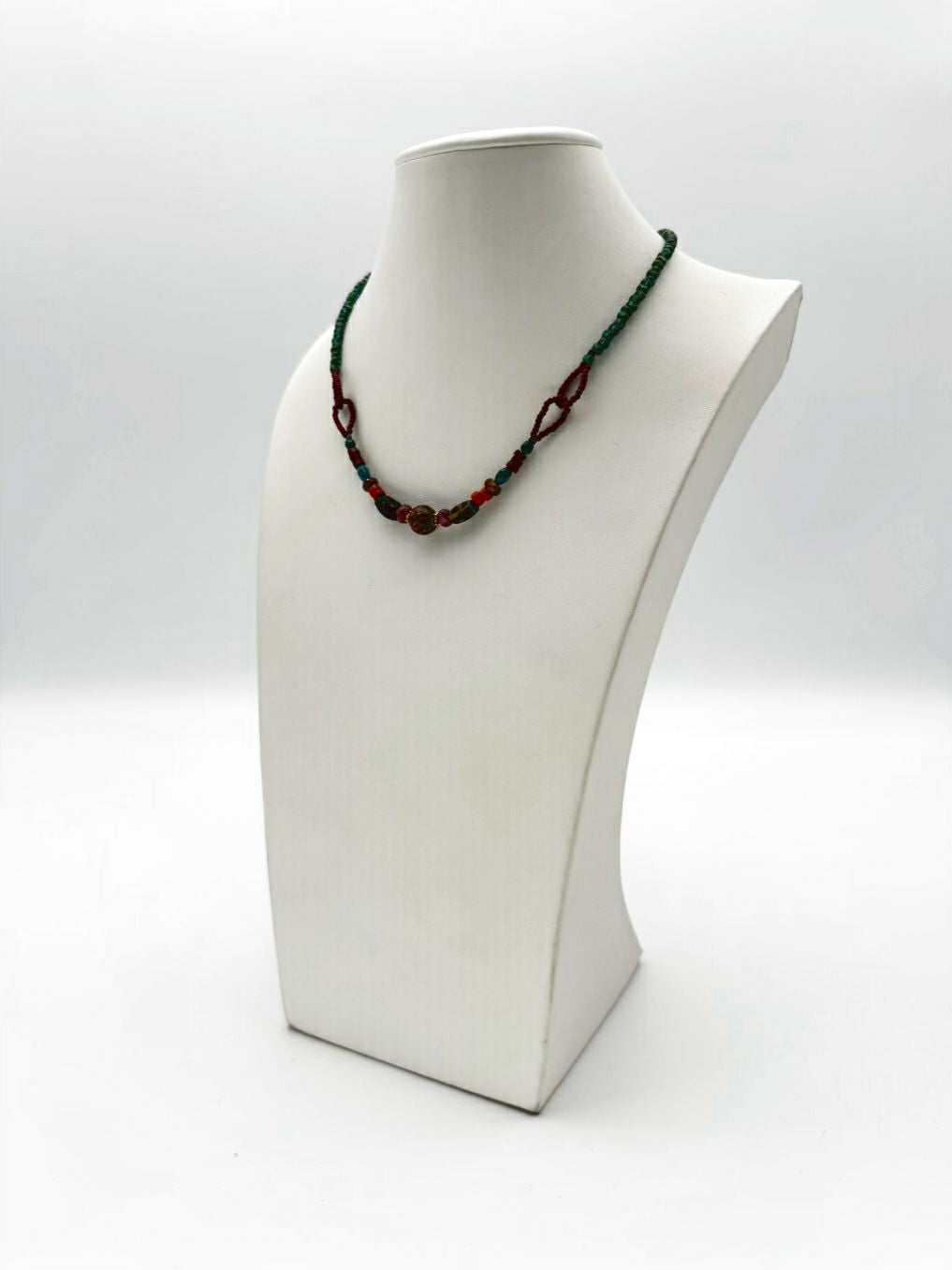 Coral Nepal & Czech Glass w/ Ruby Venetian Glass Necklace