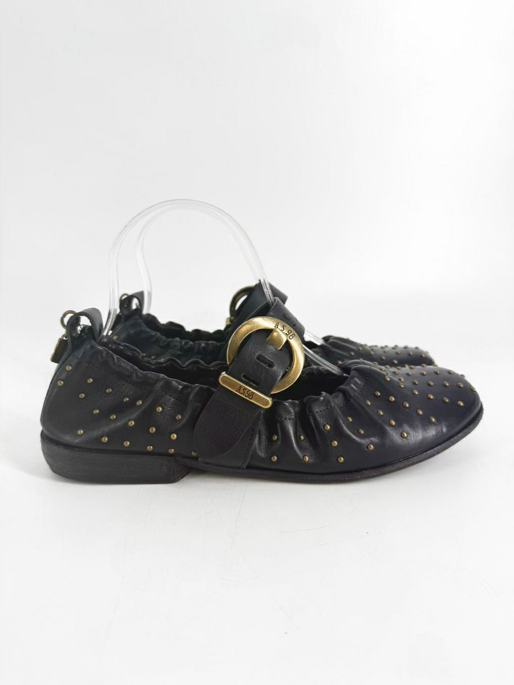 AS 98 Size 40 Black Leather Stud Detail Mary Janes