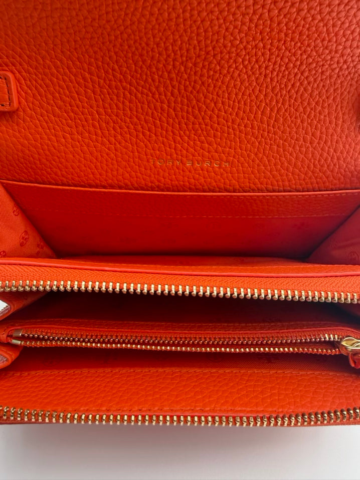 TORY BURCH Thea Flat Wallet Orange Leather Crossbody Bag