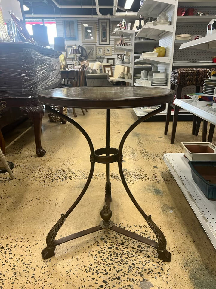 Brown Metal Occasional Table w/ Embossed Design on Table Top