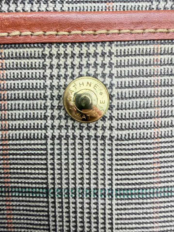 WATHNE Beige Coated Canvas Plaid Briefcase