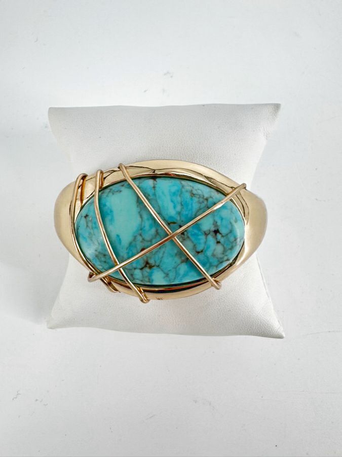 RLM SOHO Gold Tone Blue Stone Wire Wrapped Cuff Bracelet