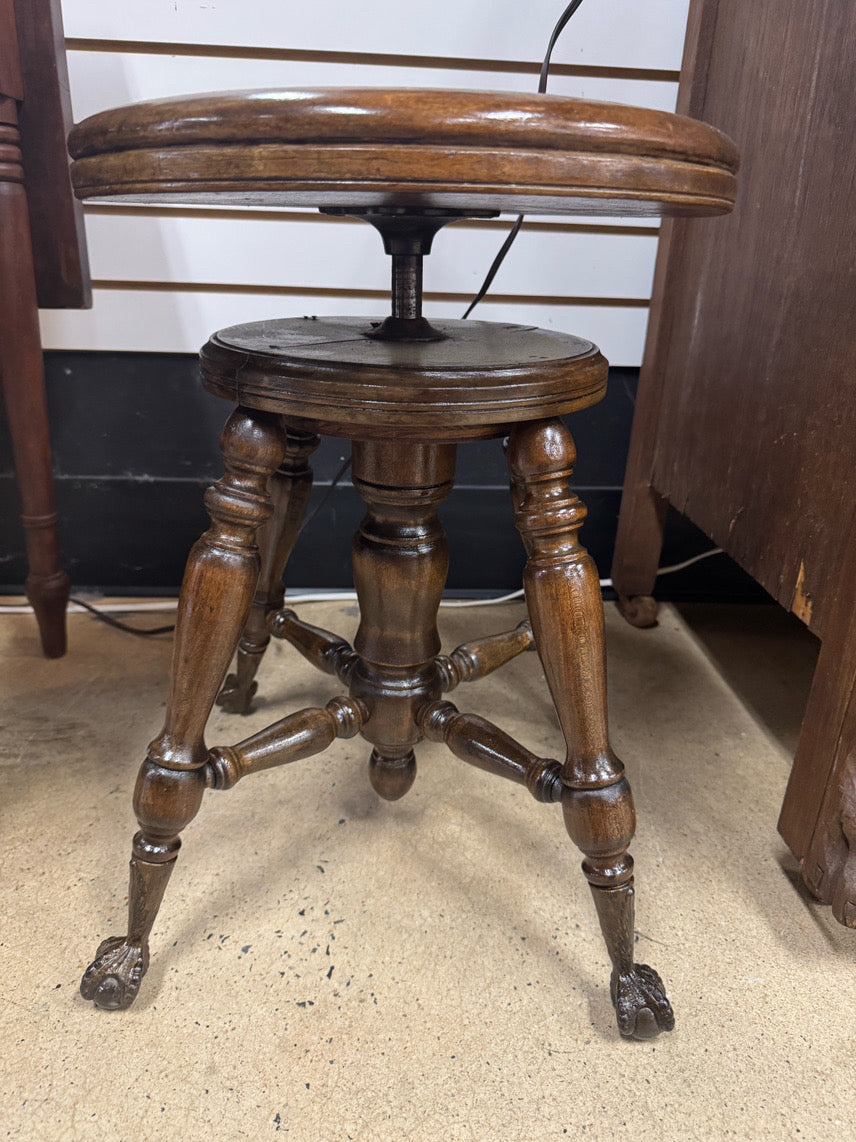 Wood Round Ball & Claw Feet Piano Stool